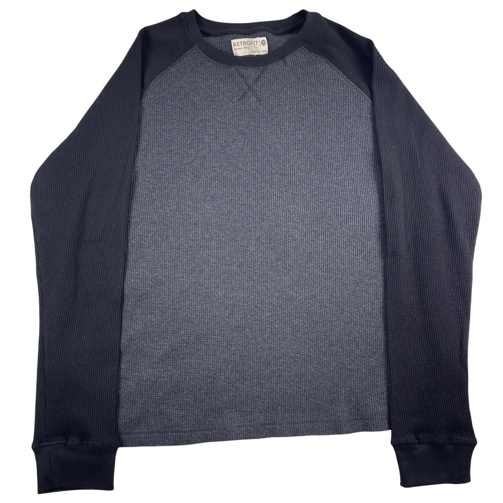 NWT Retrofit Waffle Knit Thermal Shirt Grey Black Raglan Long Sleeve Size M NEW - Picture 3 of 8